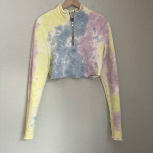 Cotton Citizen Cropped Half-Zip Tie Dye Sweatshirt Large Mock Neck Athleisure